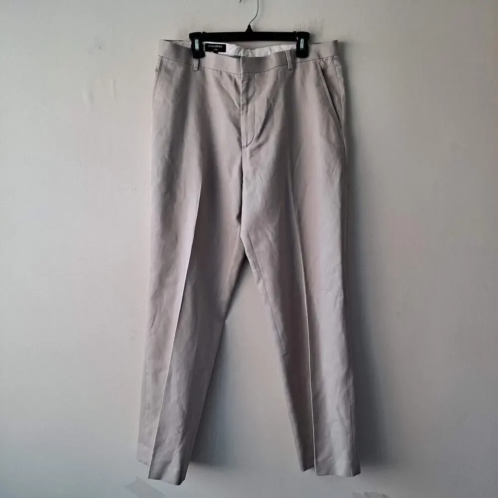 Banana Republic Tailored Linen Blend Trousers Dress Pants Khaki Mens Size 36x32